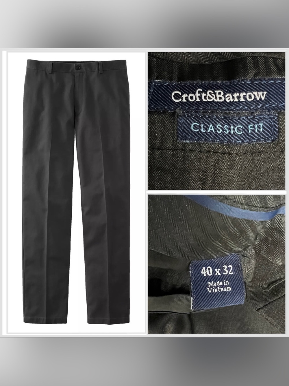 croft & barrow Men's Black Dress Pants Slacks 40x32